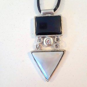 Sterling Silver Onyx & Agate Pendant